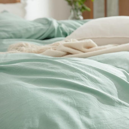 Green Duvet Cover King Size 3-Piece Set - 100% Washed Microfiber, Lightweight & Chic with Zipper Closure & Corner Ties, Includes 1 Duvet Cover & 2 Pillowcases