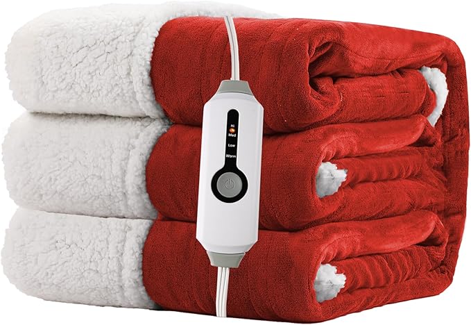 Electric Heated Blanket Full Size 72"x84" - Dual-Sided with Microplush & Sherpa Fabric, 4 Heat Settings & 10 Hours Auto Off, Machine Washable - Bright Red