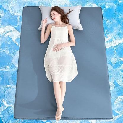 Ailemei Direct Cooling Thin Mattress Pad, California King Size Mattress Topper for Hot Sleepers, with a Deep Pocket Fits 16" Mattresses,Cool Fitted Sheets for Bed,Summer Cooling System,Blue,72"x84"