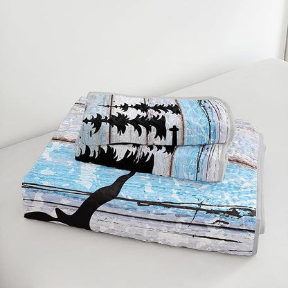 HOSIMA Happy Camper Decor Quilt King Size,Camouflage Camping Quilt for Adults Room Decor,Camper Accessories for Travel Trailers Camping Themed Bedding with 2 Pillowcases.