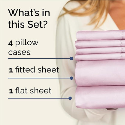 Full 6 Piece Sheet Set - Comfy Breathable & Cooling - Ultra-Soft Hotel Luxury Bedding Set with 8-16 Inch Deep Pockets - 1 Flat & 1 Fitted Sheet & 4 Pillowcases - Wrinkle Free & Easy Care - Light Pink