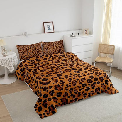Feelyou Leopard Comforter Set King Cheetah Comforter for Boys Girls Teens Animal Print Bedding Set Breathable Safari Duvet Set Room Decor Dark Orange Quilt Set