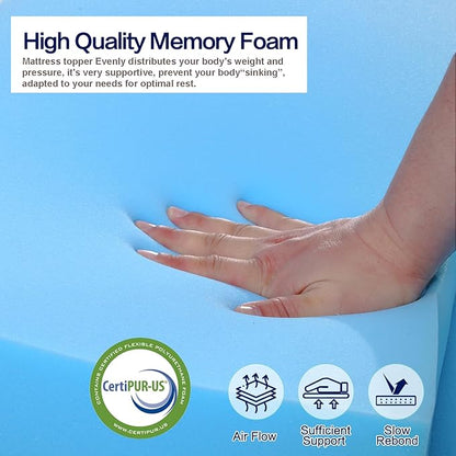 King Mattress Topper, 3 Inch Memory Foam Mattress Topper King, High Density Mattress Pad Comfort Cooling, Bed Topper with Removable Cover, 4 Elastic Straps White, CertiPUR-US Certified