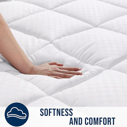 OLANLY Full Quilted Fitted Mattress Pad – Soft Pillow Top Mattress Topper, Down Alternative Fill, Cooling Comfort Breathable Mattress Cover, Machine Washable Deep Pocket Mattress Protector, White