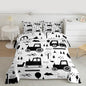 Feelyou Construction Bedding Set King Size Equipment Trucks Comforter Set for Kids Boys Girls Decor Cartoon Car Excavator Tractor Comforter Black White Duvet Set Bedroom Quilt Set