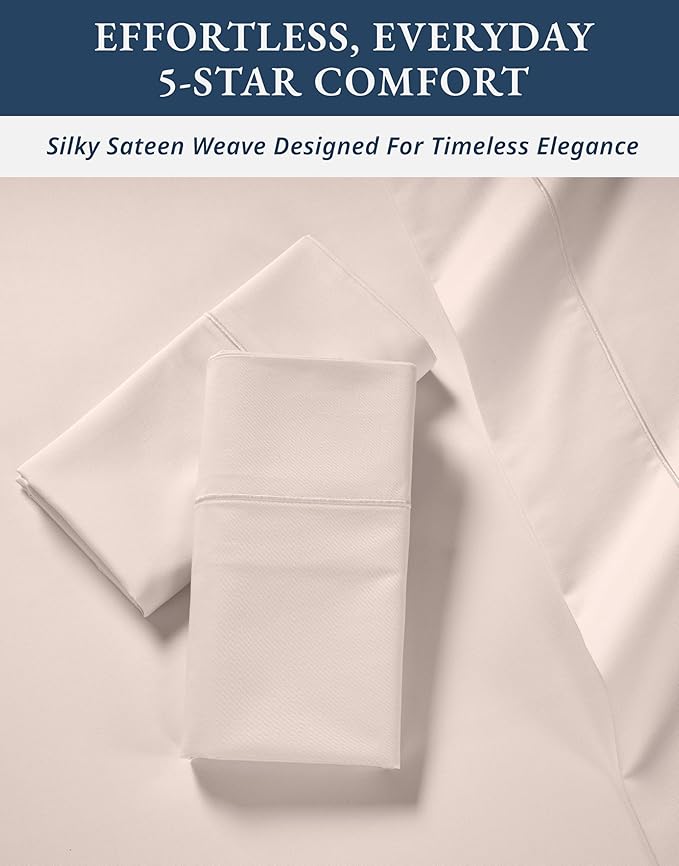 LANE LINEN 100% Egyptian Cotton Bed Sheets sábanas Queen, Soft & Comfy Luxury Hotel Like Thick Bedding Sheets & Pillowcase Set, Machine Wash Cooling 15'' Queen Deep Pocket Sheet Set - Petal Pink