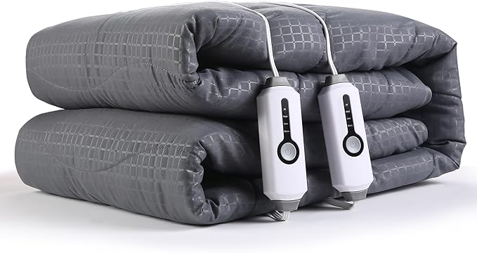 SUNNY HEAT Electric Mattress Pad Queen Size 60''×80'', 4 Heating Levels & 10 Hour Auto Shut Off, Elastic Deep Pocket, Warm and Soft Comfort Fabric, Machine Washable, Grey