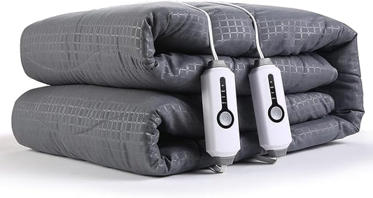 SUNNY HEAT Electric Mattress Pad Queen Size 60''×80'', 4 Heating Levels & 10 Hour Auto Shut Off, Elastic Deep Pocket, Warm and Soft Comfort Fabric, Machine Washable, Grey
