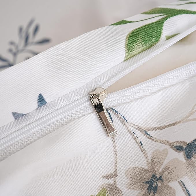 Floral Queen Duvet Cover, 100% Cotton 3 Pieces Floral Bedding Sets with Zipper Closure Vintage Style Garden Comforter Cover, Soft Breathable, Lightweight