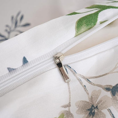 Floral Queen Duvet Cover, 100% Cotton 3 Pieces Floral Bedding Sets with Zipper Closure Vintage Style Garden Comforter Cover, Soft Breathable, Lightweight