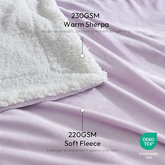NANPIPER Warm Sherpa Blanket for Couch, Soft Fleece Twin Size for Winter, Fuzzy Plush Throw Gift for Women, Lavender 60x80 Inches