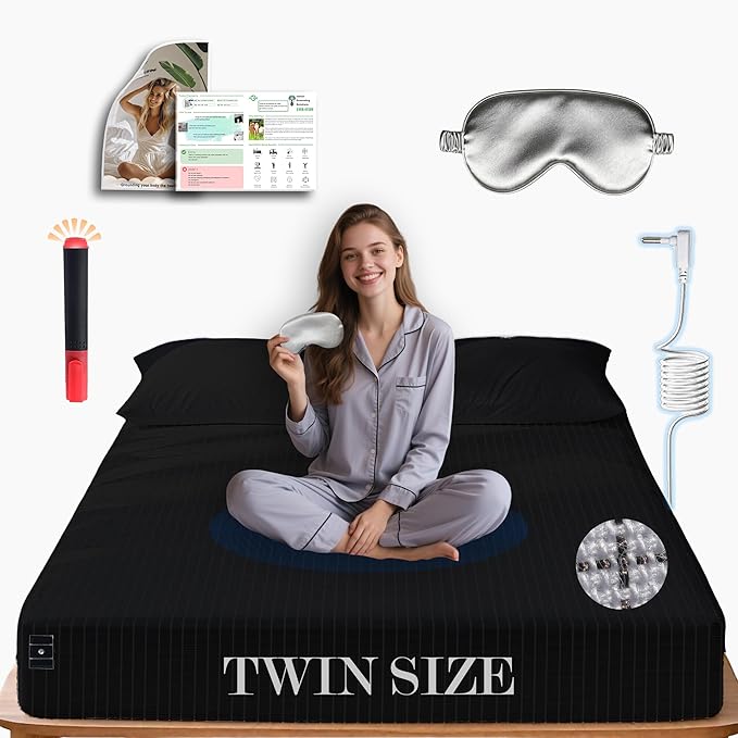 Ali King Grounding Sheets - Twin Size, Soft Cotton with Silver Fiber, 15'' Deep Pocket Earth Grounding Fitted Bed Sheets for Improved Sleep (Black, Twin 39''*75''*15'')