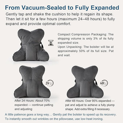 Lumbar Support Pillow – Ergonomic Multi-Zone Back Cushion for Lower Back Pain Relief, Ideal for Office Chair, Car Seat & Home Reading,Steel Gray
