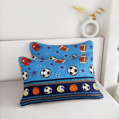 QOOMO Sports Quilt Set Full/Queen Size,Basketball Bedspread Coverlet Set,Baseball 3Pcs Bedding Set Printed Quilt with 2 Pillowcases,Soft and Lightweight,for All Seasons
