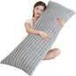 Full Body Pillow with Fluffy Stripe Faux Fur Removable Cover, Long Bed Pillow Adult 20x54 Inches for Side Sleeper and Pregnancy, Gray.