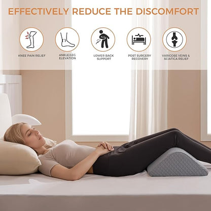 Knee Wedge Pillow 6.3'' for Post-Surgery Recovery-Leg Elevation Support for Sleep Position, Alleviating Lower Back & Hip Pain Enhancing Circulation in Ankles Legs Triangle Pillow with Removable Cover