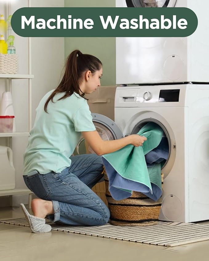 Hide Stains Bed Pads Washable Waterproof for Incontinence, 4-Layer Absorbency Pee Pads, Washable Underpad, Bed Wetting Pad for Elderly, Adults, Pets, 34"x36"-6 Pack, Green
