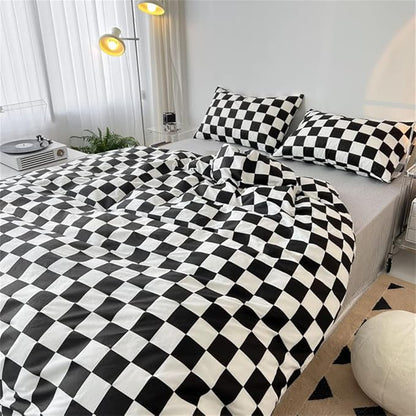 Wellboo Black White Plaid Comforter Sets Queen Women Men Black and White Checkerboard Grid Bedding Comforters Cotton Boys Girls Modern Checkered Geometric Quilts Luxury Abstract White Bedding