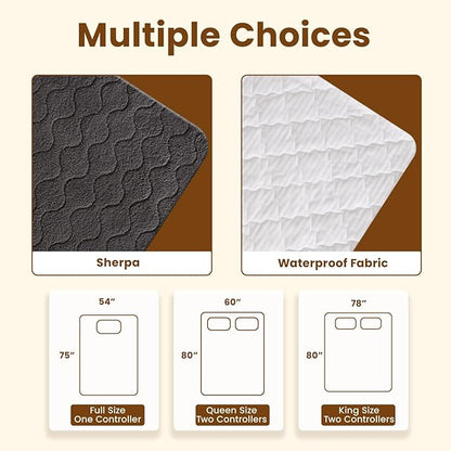 Bearhug Electric Heated Mattress Pads King Size Dual Controllers 78”×80” Waterproof Bed Warmer 21” Deep Pocket 10 Heat Settings 12-Hour Timer Machine Washable White