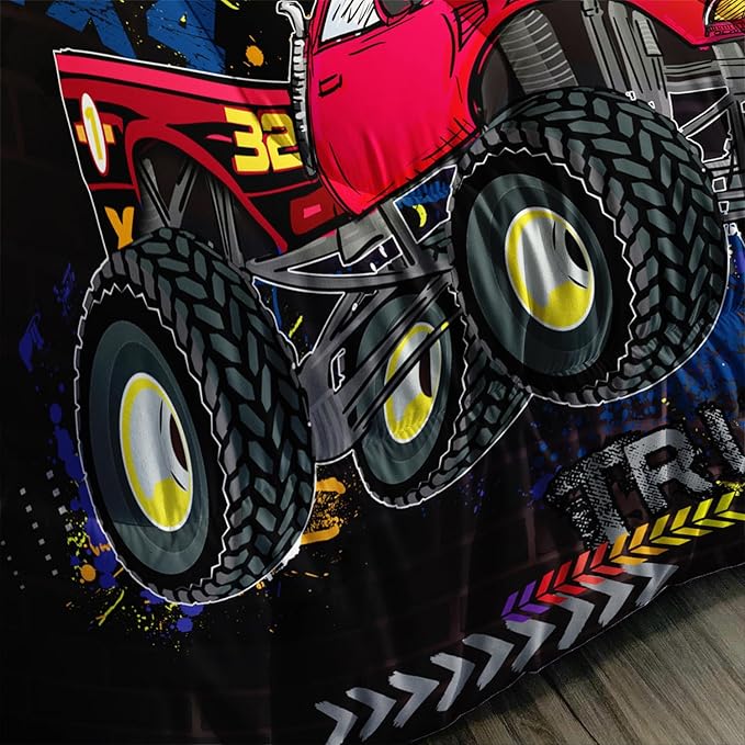 AILONEN Trucks Comforter Set Twin Size, Monster Trucks Bedding Set for Boys Teens,Extreme Sports Theme Bed in a Bag Duvet Set,1 Quilt and 2 Pillowcases,3 Pcs
