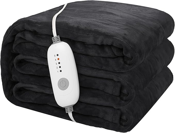 Electric Heated Blanket 50"x60" Throw Size Flannel Heated Blanket, Cozy & Warm for All Night, 5 Heat Settings & 10 Hours Auto Off, Machine Washable,Iron Grey