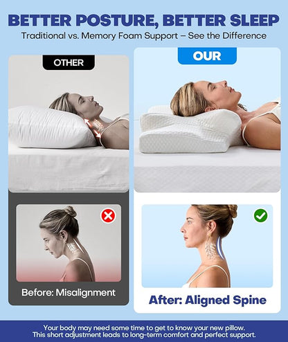 Emircey Clinical-Level Relief Cervical Neck Pillow for Sleeping, Orthopedic Contour Memory Foam Pillow for Side Sleepers, Cooling Reading Pillow for Neck Relief, Ergonomic for Back Stomach Sleepers