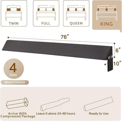 Bedluxe King Wedge Pillow Headboard (76"x10"x6"), Bed Wedge Pillow for Headboard, Foam Headboard Pillow, Bed Gap Filler King - Fill The Gap (0-7"), Mattress Gap Filler (Air-Layer Black, 76"x10"x6")