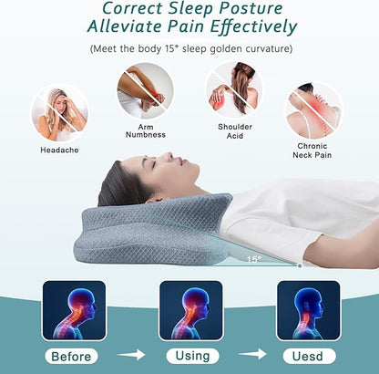 Cervical Pillow for Neck Pain Relief, Memory Foam Pillow, Ergonomic Contour Bed Pillow, Soft for Side Sleep Stomach Sleeping and Back Sleepers