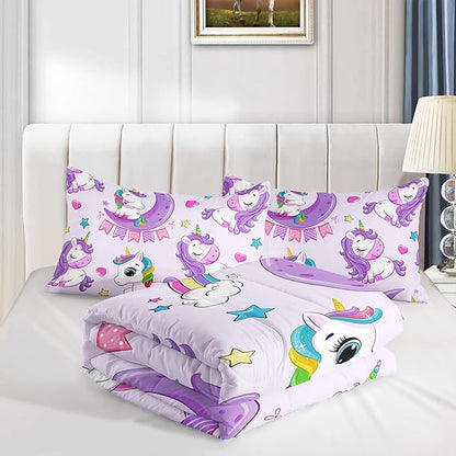 Axolotl Purple Unicorn Comforter Set King Size,Kids Bedding Set for Girls,Cute Unicorn Rainbow Bedding with Stars,3Pcs Cartoon Stars Printed Bed Set 1 Comforter 2 Pillowcases All Seasons
