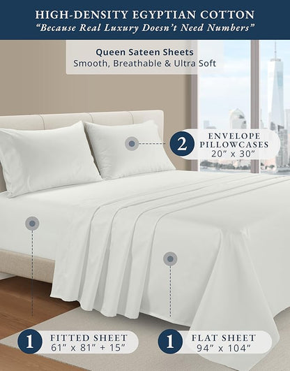 LANE LINEN 100% Egyptian Cotton Bed Sheets sábanas Queen, Soft & Comfy Luxury Hotel Like Thick Bedding Sheets & Pillowcase Set, Machine Wash Cooling 15'' Queen Deep Pocket Sheet Set - Vaporous Gray