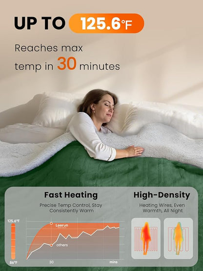 Electric Heated Blanket Twin, Ultra‑Cozy Premium Flannel & Sherpa, Even Heat Distribution & Stable Temp, 1–10H Auto‑Off, 8 Temps (86–125.6°F), Overheat Protection, Ideal Gifts for Grandma