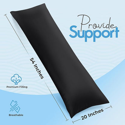 Utopia Bedding Full Body Pillow for Adults (Black, 20 x 54 Inch), Long Pillow Insert for Sleeping, Ideal for Side Sleepers