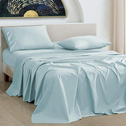 URBANHUT 1000 Thread Count Full Sheet Set Egyptian Cotton, Long Staple Soft & Breathable, 4 Pc Bed Sheet Sets, Luxury Hotel Sateen Sheets Fits 16" Deep Pocket - Light Blue
