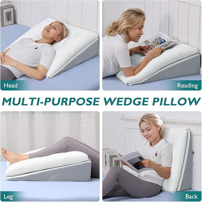 TANYOO Bed Wedge Pillow for Sleep Apnea 7.5Inch Gerd Pillow Patent Dual Layer Triangle Pillow Adjustable Shredded Memory Foam Topper Soft Support Ideal for Acid Reflux, After Surgery, Snoring