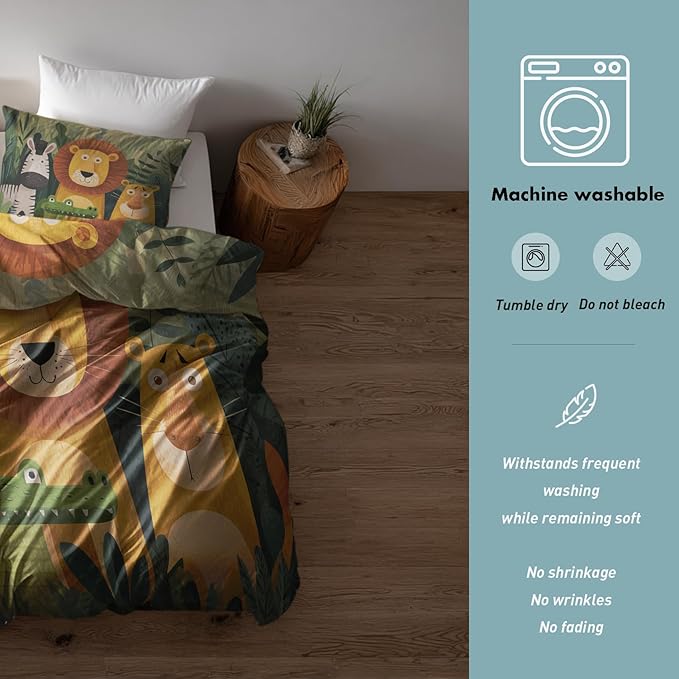 Jungle Animal Duvet Cover Full Size, Kids Boys Girls Bedding Set 3 Pcs (2 Pillow Shams), Super Soft Microfiber Bedroom Decor, Zipper & Ties CSXQ1245