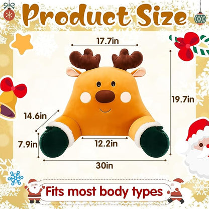 Breling Christmas Reading Pillows Reindeer Pillow Gifts for Bed Sitting up, 30" x 19.7" Large Backrest Cushion with Arms Back Support for Reading Rest Sit up on Couch Sofa Floor