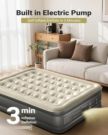 iDOO Air Mattress Queen with Built in Pump, 18 Raised Comfort Blow up Mattress, Inflatable Mattress for Home and Guest Bed, Upgraded Four Chamber Portable Air Bed, Colchon Inflable, 650 lbs Max