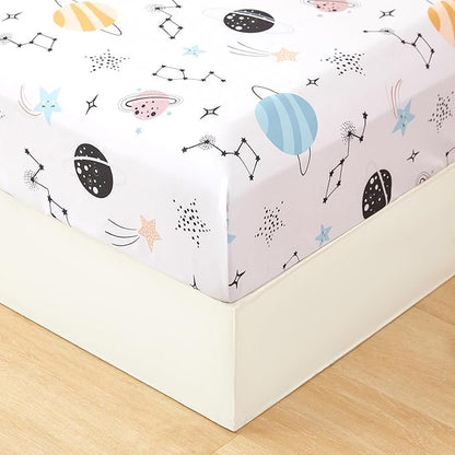URBONUR 4-Piece Toddler Bedding Set for Boys Space Themed Rocket Astronaut Toddler Comforter Set with Sheets Soft Lightweight Perfect for Kids 2-6 Year Old Toddler Bed in a Bag