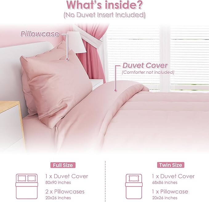 SANDJEST Pink Duvet Cover Sets Full Size for Kids Girls, Incude 1 Polyester Comforter Cover 80x90 Inches and 2 Pillowcases 20x26 Inches, Comforter Not Included, Gift for Christmas Birthday