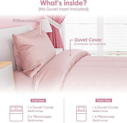 SANDJEST Pink Duvet Cover Sets Full Size for Kids Girls, Incude 1 Polyester Comforter Cover 80x90 Inches and 2 Pillowcases 20x26 Inches, Comforter Not Included, Gift for Christmas Birthday