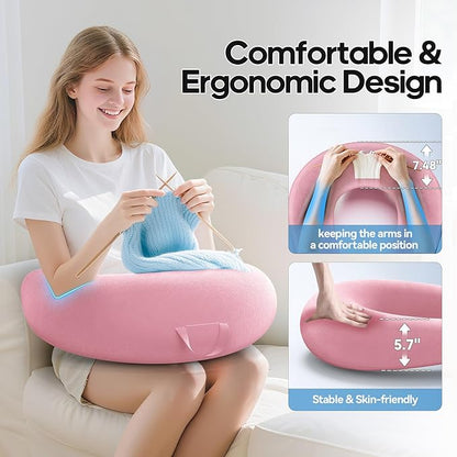 Crochet & Reading Pillow for Lap Support, Gaming Lap Desk Pillow, Sitting on The Bed/Sofa/Floor for Knitting, Large & Ergonomic Arm Rest Support, Pet Bed for Ipad/Laptop/Kindle - Pink