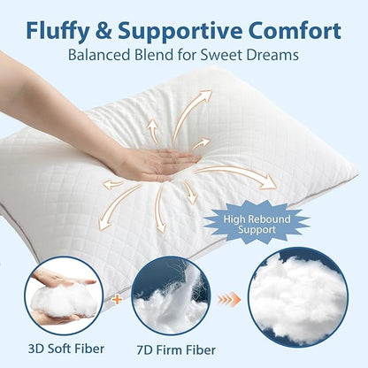 JOLLYVOGUE Pillows Queen Size Set of 4, Oeko-Tex Certified Bed Pillows for Side, Back, and Stomach Sleepers - Medium Support Down Alternative Filling, Machine-Washable