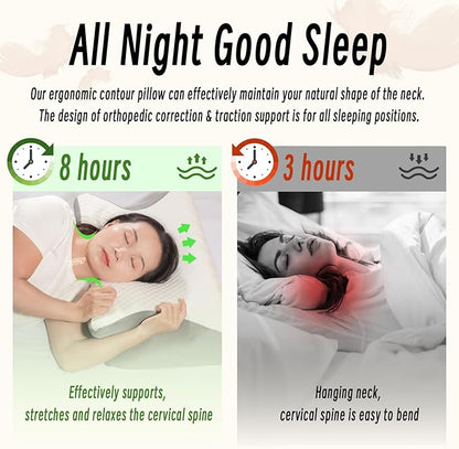 Cervical Pillow for Neck Pain Relief, Ergonomic Contour Orthopedic Pillow for Sleeping Shoulder Pain & Support, Cozy Memory Foam Neck Pillow with Pillowcase for Side Back Stomach Sleeper(Light Grey)