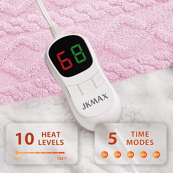Heated Electric Blanket King Size-100"x90" Heating Blanket with 10 Heating Levels & 5 Time Settings Over-Heat Protection，Winter Warmer for Adults with ETL Certification（Pink）