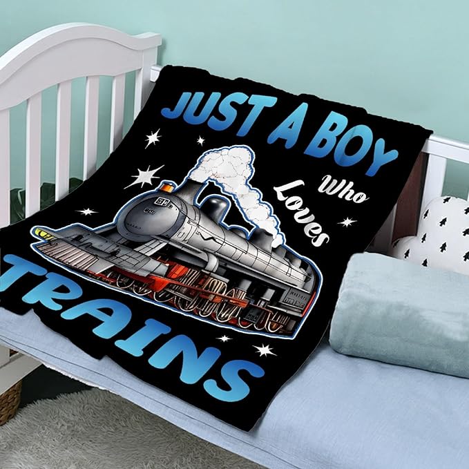 Boy Who Loves Trains Blanket Soft Blankets and Throws Flannel Cozy Lightweight Quilt Gift for Train Lovers for Bed Sofa Couch-40x30 Inches