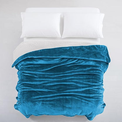 IR Imperial Rooms Teal Sherpa Fleece Throw Blanket for Bed - Wholesale Bulk Pack of 16 Sherpa Blankets - Soft Fluffy Throw Blankets for Hotels, Guest Bedroom, 50x60 Inches
