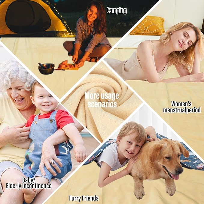 Waterproof Blanket for Bed Couch Sofa, 60"x80" Reversible & Washable, Waterproof Blanket Queen Size, Water Resistant Twin Bed Blankets, Leakproof (Warm Yellow/Warm White)