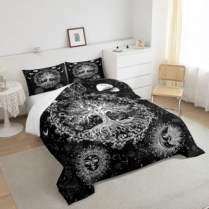 Feelyou Sun and Moon Comforter Bohemian Tree Butterfly Style Bedding Set Psychedelic Hippie Comforter Set for Boys Girls Children Teens Bedroom Decor Galaxy Astrology Duvet Set Toddler Size