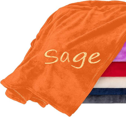 Personalized Blankets for Adults - Custom Blanket with Embroidered Name or Monogram - Soft Fleece Throw Cover for Bed & Couch - Orange (60"x80")