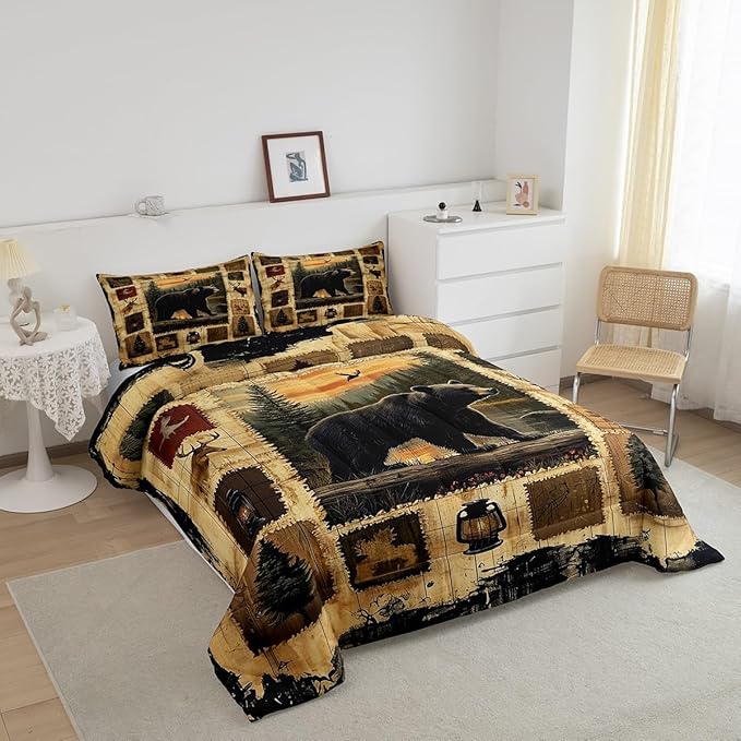 Feelyou Bear Comforter Set Full Size Wild Animal Comforter for Boys Girls Teens Rustic Cabin Country Bedding Set Nature Wildlife Duvet Set Room Decor Forest Quilt Set
